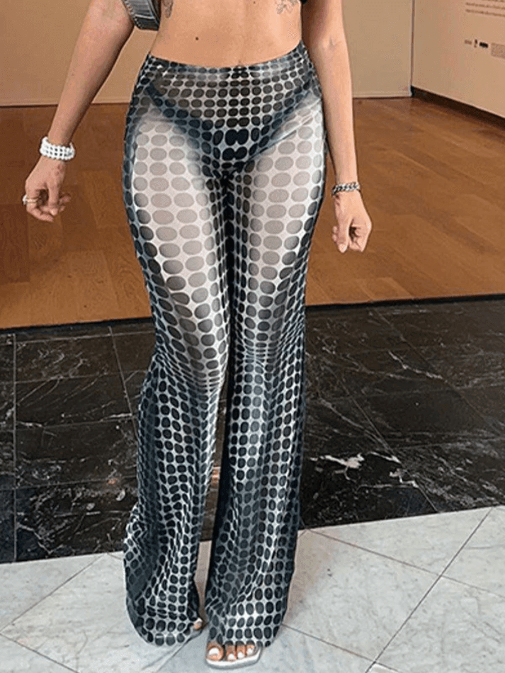 Polka Dot Mesh Flare Leg Pants - AnotherChill