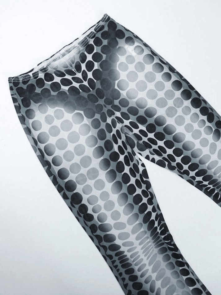 Polka Dot Mesh Flare Leg Pants - AnotherChill