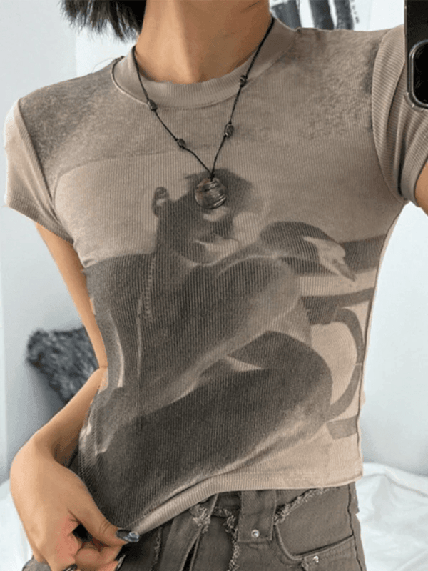 Portrait Print Crop Short Sleeve Tee - AnotherChill