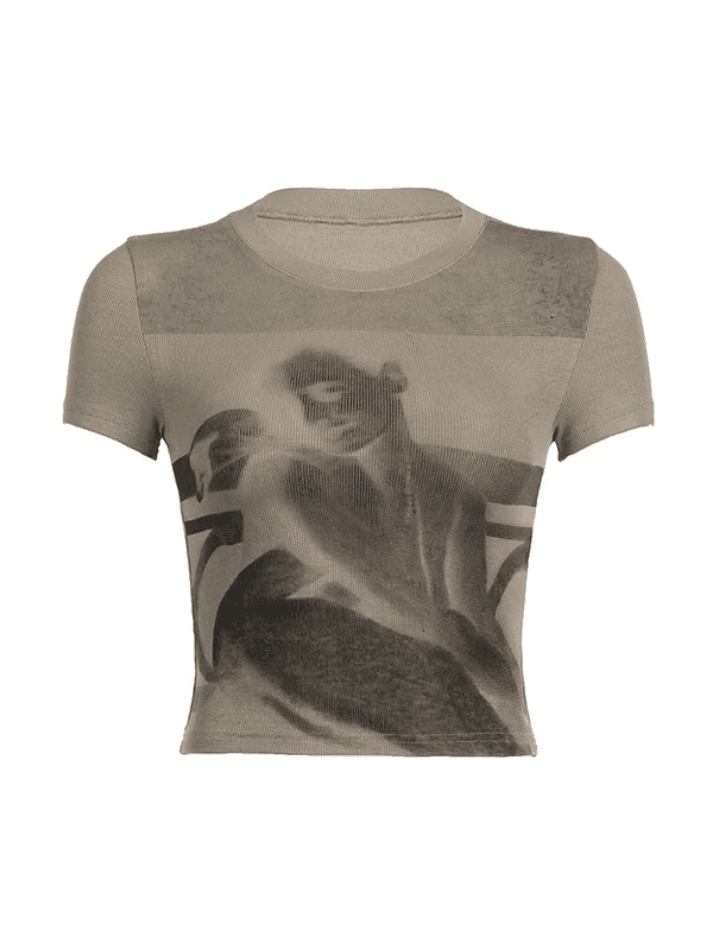Portrait Print Crop Short Sleeve Tee - AnotherChill