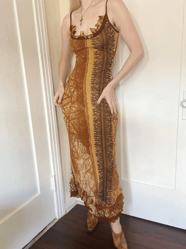 Print Fungus Slim Midi Dress - AnotherChill