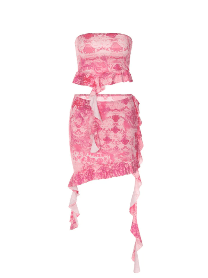 Printed Ruffled Top And Skirt Twopiece - AnotherChill