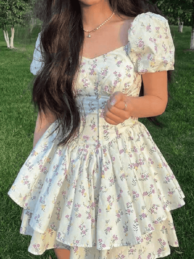Puff Sleeve Floral Corset Mini Dress  AnotherChill