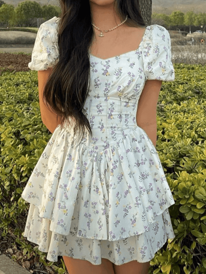 Puff Sleeve Floral Corset Mini Dress AnotherChill Puff Sleeve Floral Corset Mini Dress AnotherChill