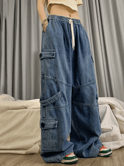 2024 Punk Blue Wash Baggy Cargo Jeans Blue S in Jeans Online Store ...