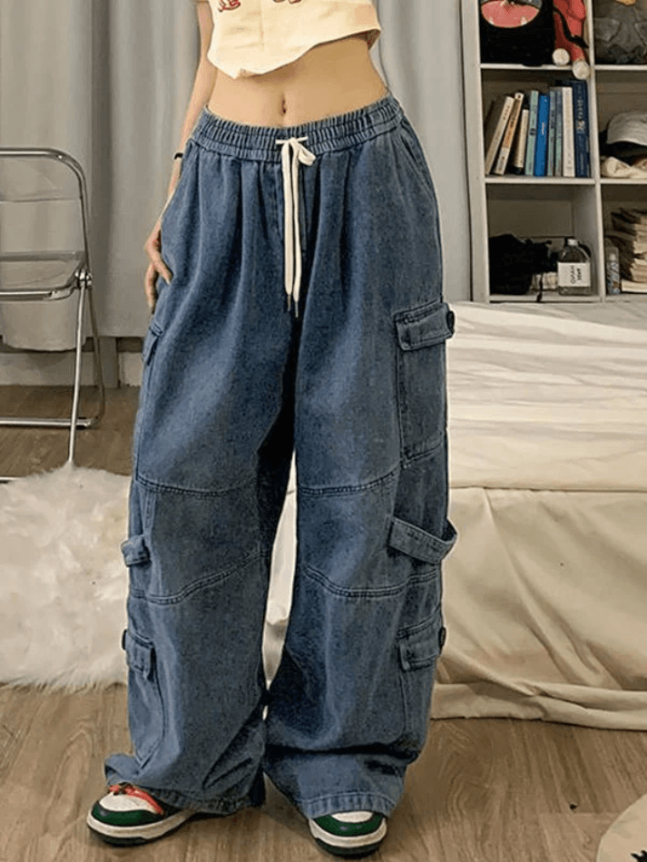 Punk Blue Wash Baggy Cargo Jeans - AnotherChill