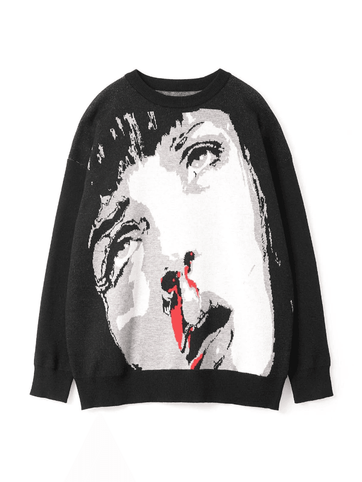 Punk Jacquard Black Pullover Sweater - AnotherChill