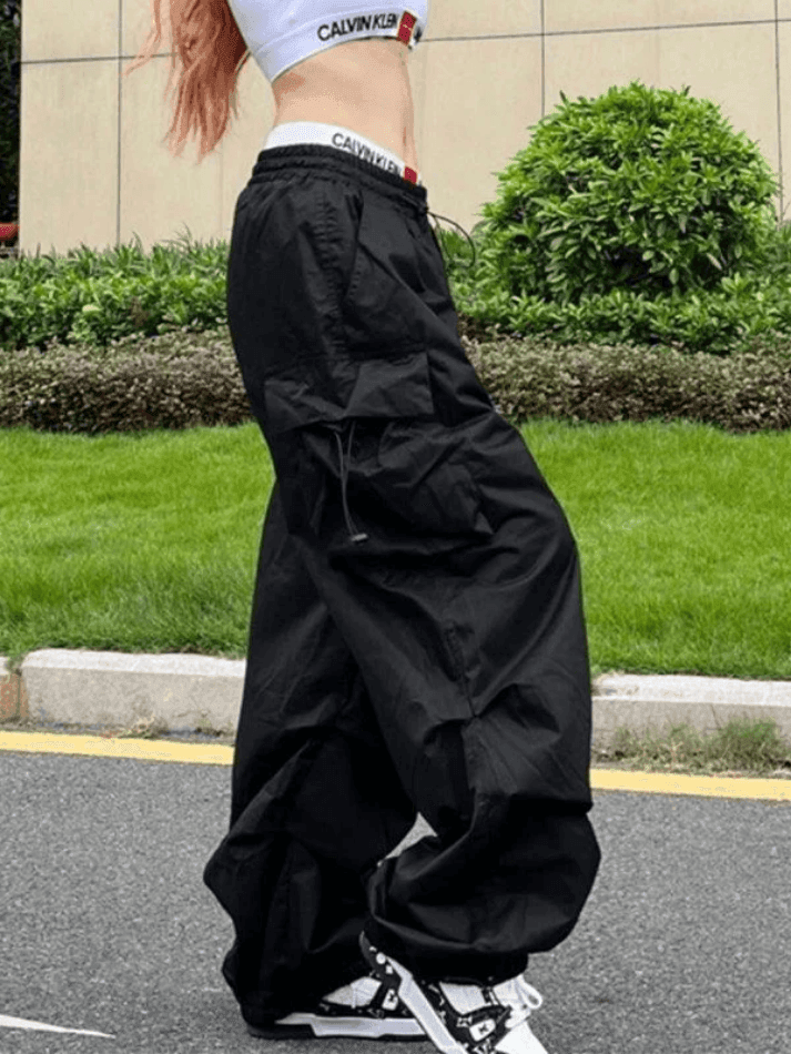 2024 Punk Ruched Baggy Cargo Pants Black S in Pants Online Store