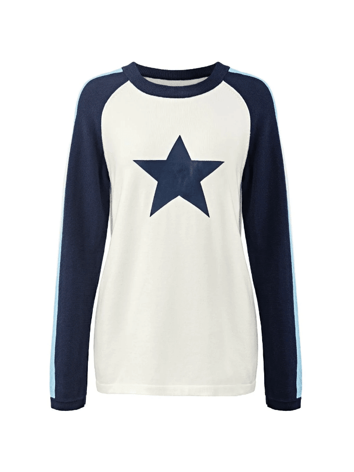Raglan Sleeve Star Print Pullover Sweater - AnotherChill
