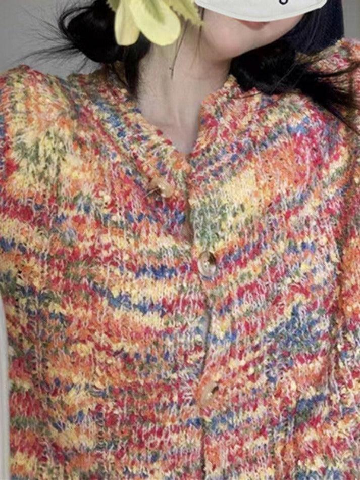 Rainbow Front Button Cardigan - AnotherChill