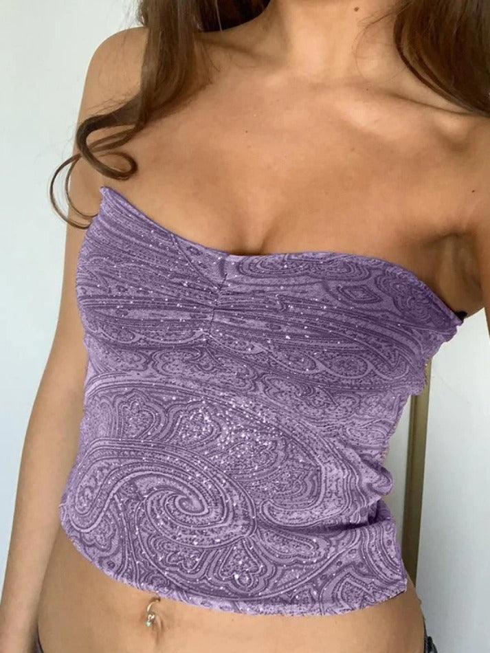 Random Print Bandeau Crop Top - AnotherChill