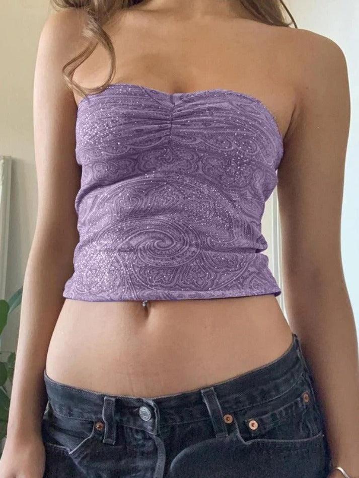 Random Print Bandeau Crop Top - AnotherChill
