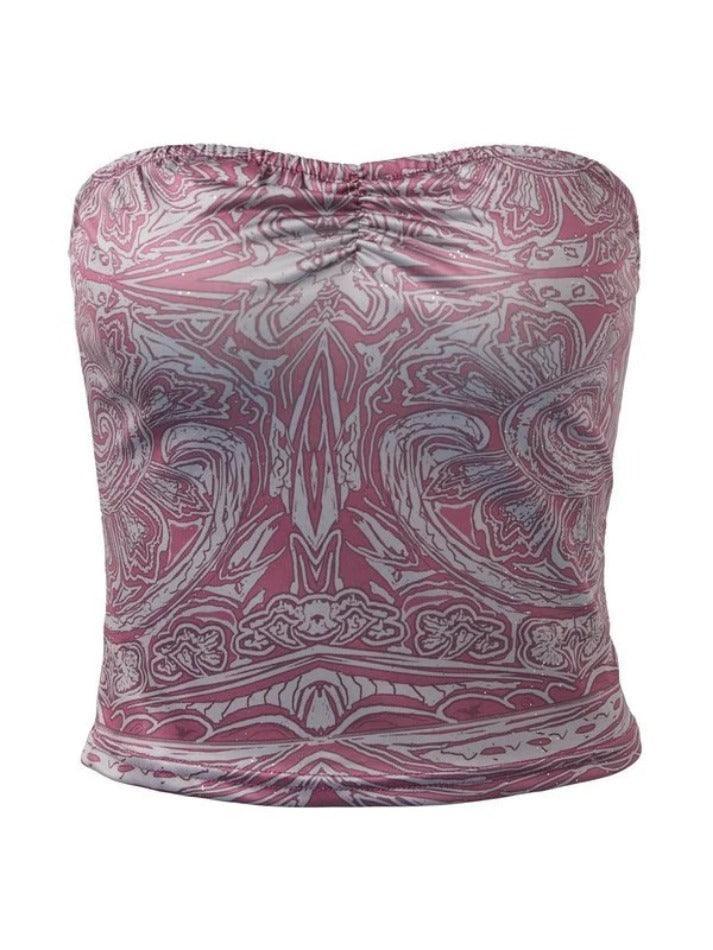 Random Print Bandeau Crop Top - AnotherChill