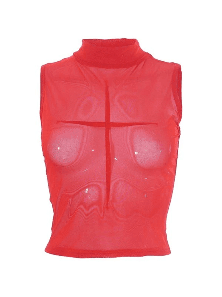 Red Mesh Cropped Tank Top - AnotherChill
