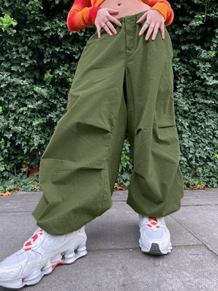 Relaxed Drawstring Low Waist Cargo Pants - AnotherChill
