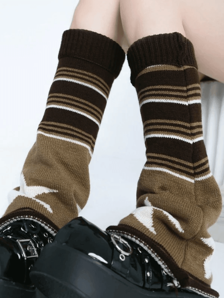 2024 Reverse Star Striped Ankle Flare Leg Warmer Brown ONE SIZE in ...
