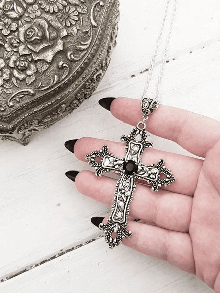 Chrome Hearts Inspired Necklace Flame Cross Long Chain Cyber Y2K Punk Goth  y2k | eBay