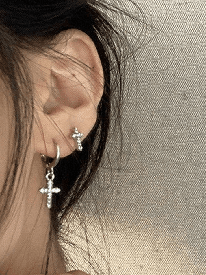 Rhinestone Cross Decor Earring - AnotherChill