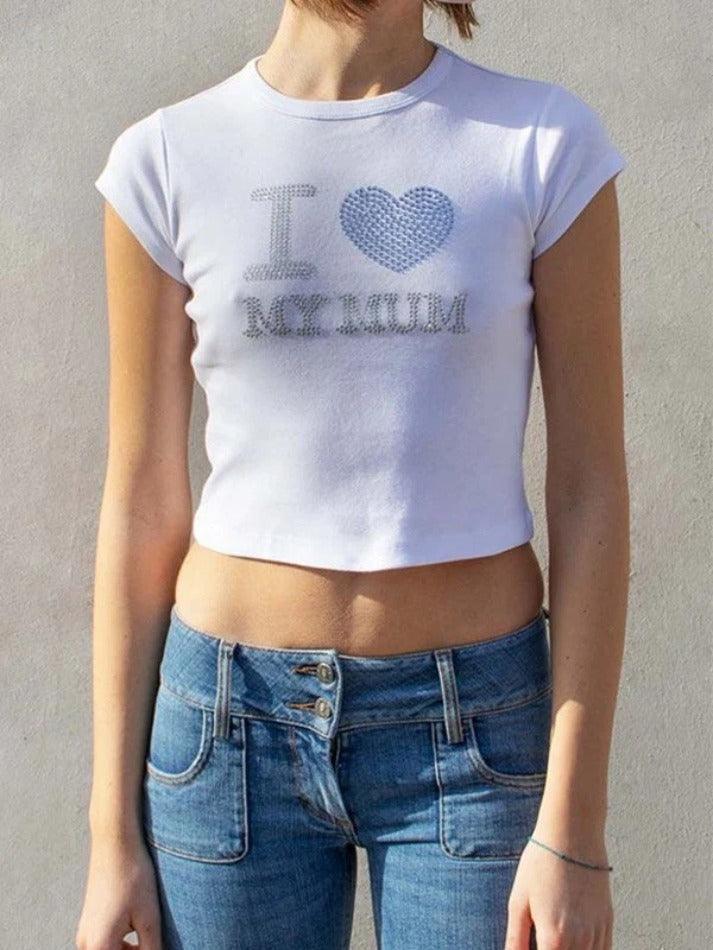 Rhinestone Letter Baby Crop Top - AnotherChill