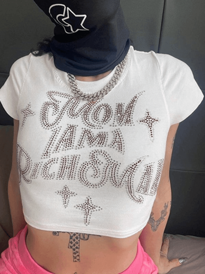 Rhinestone Letter Detail Crop Top - AnotherChill