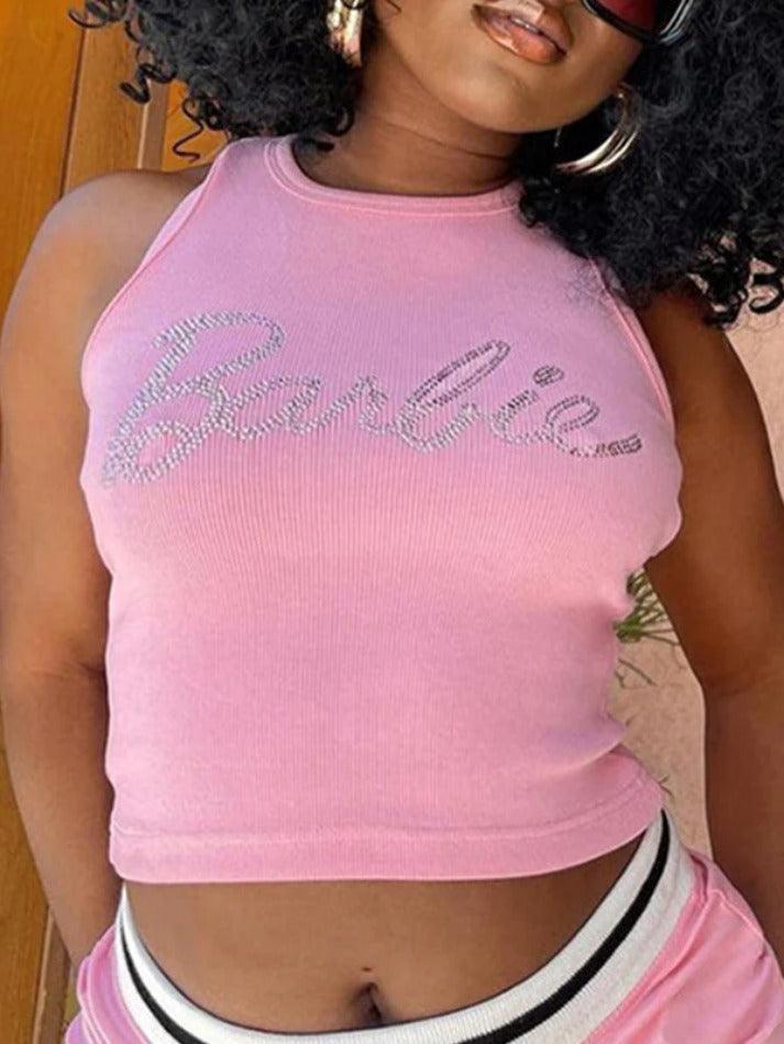 Rhinestone Print Crop Tank Top - AnotherChill