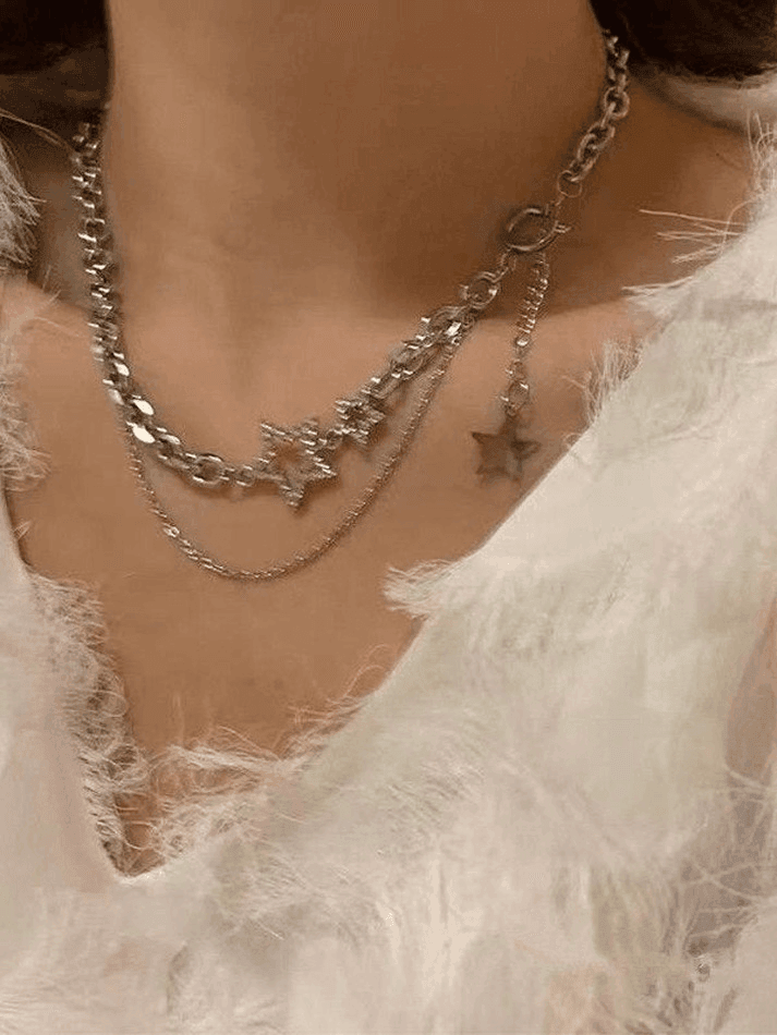 Rhinestone Star Decor Layered Chain Necklace - AnotherChill