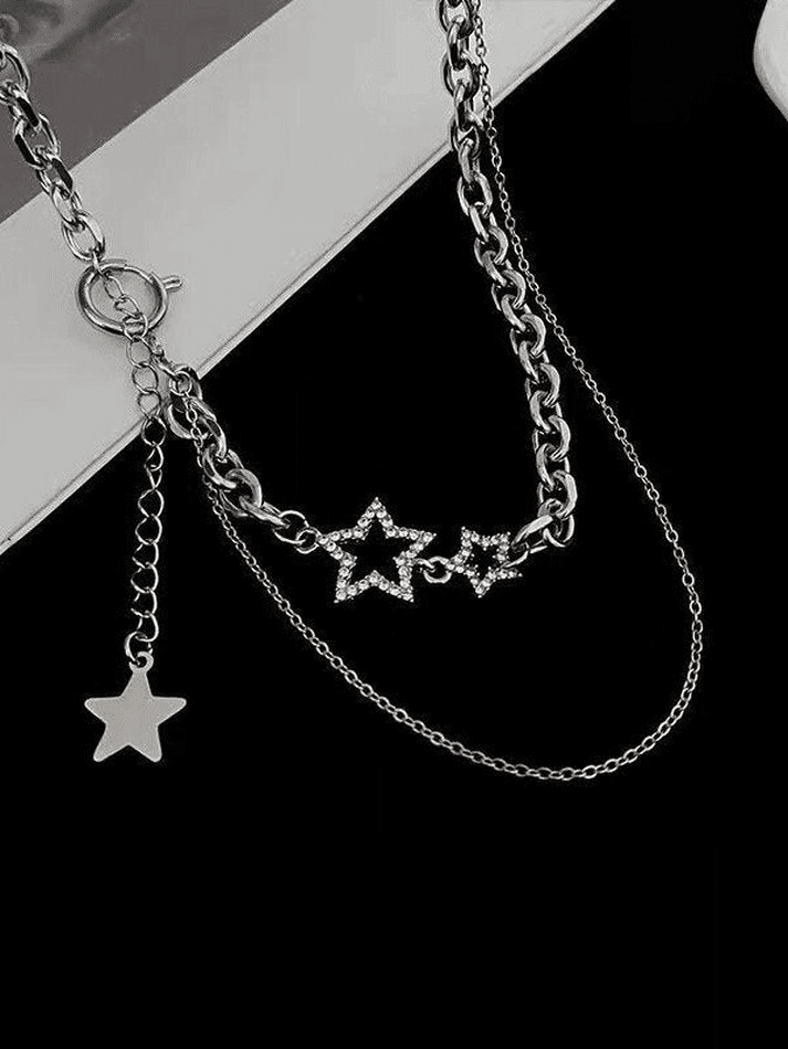 Rhinestone Star Decor Layered Chain Necklace - AnotherChill