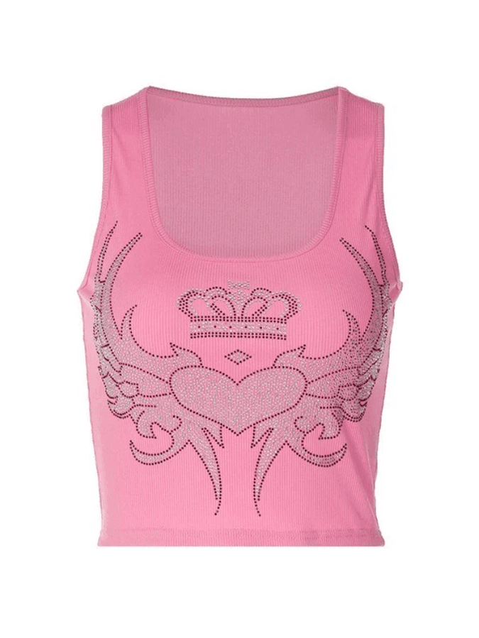 Rhinestone Winged Heart Ribbed Cropped Tank Top – AnotherChill