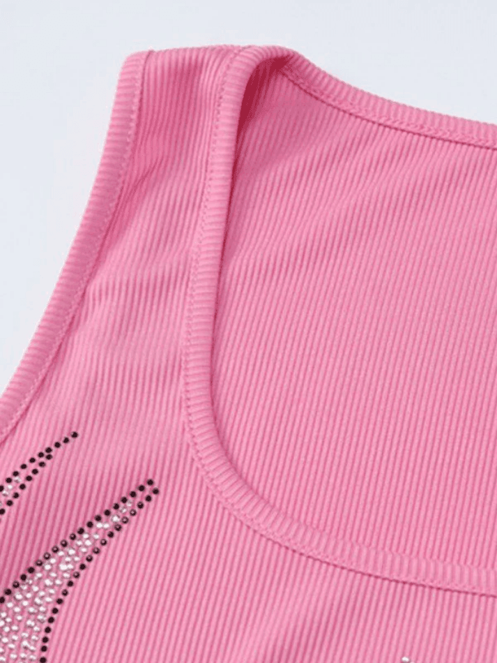 2024 Rhinestone Winged Heart Ribbed Cropped Tank Top Pink S in Tops ...