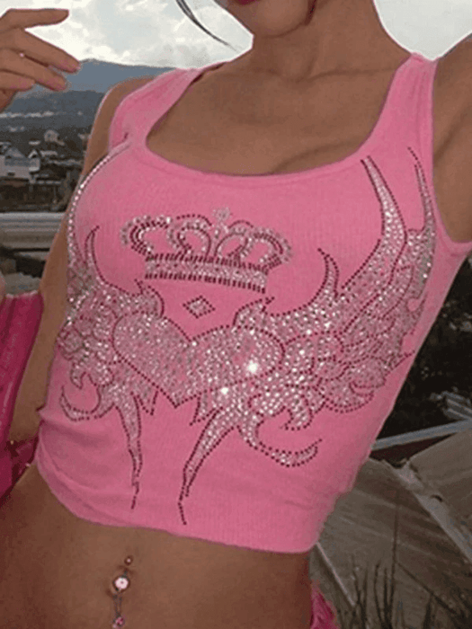 Rhinestone Winged Heart Ribbed Cropped Tank Top – AnotherChill