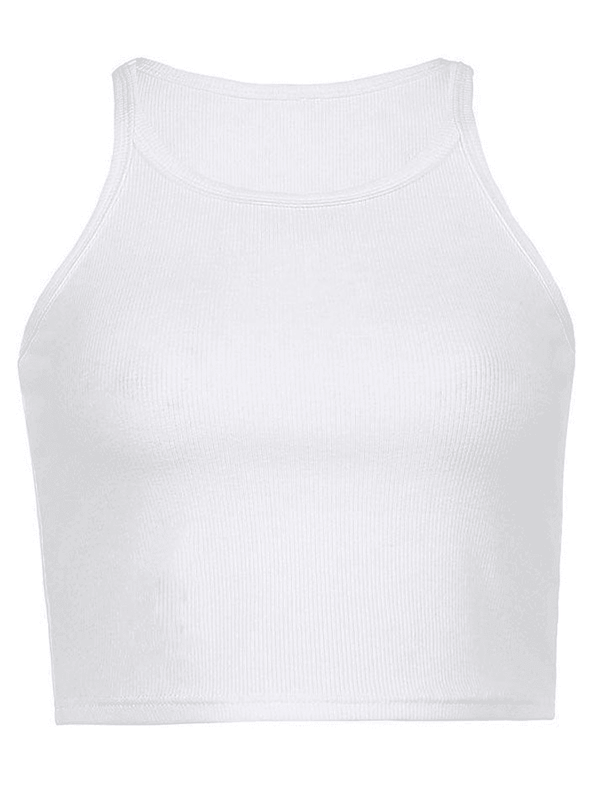 Rib Basic Solid Crop Cami Top - AnotherChill
