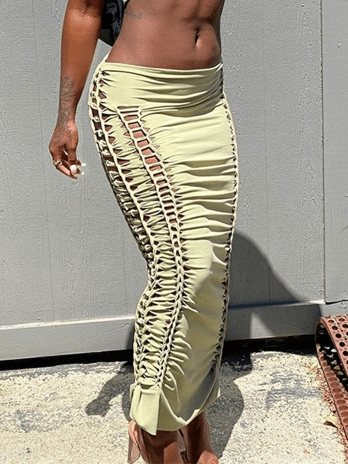 Ruched Cut Out Maxi Skirt - AnotherChill