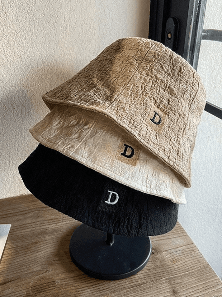 Ruched Letter Embroidery Bucket Hat - AnotherChill
