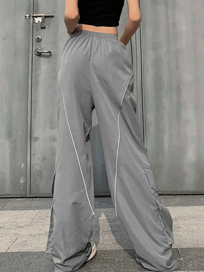 Ruched Piping Detail Wide Leg Parachute Pants - AnotherChill
