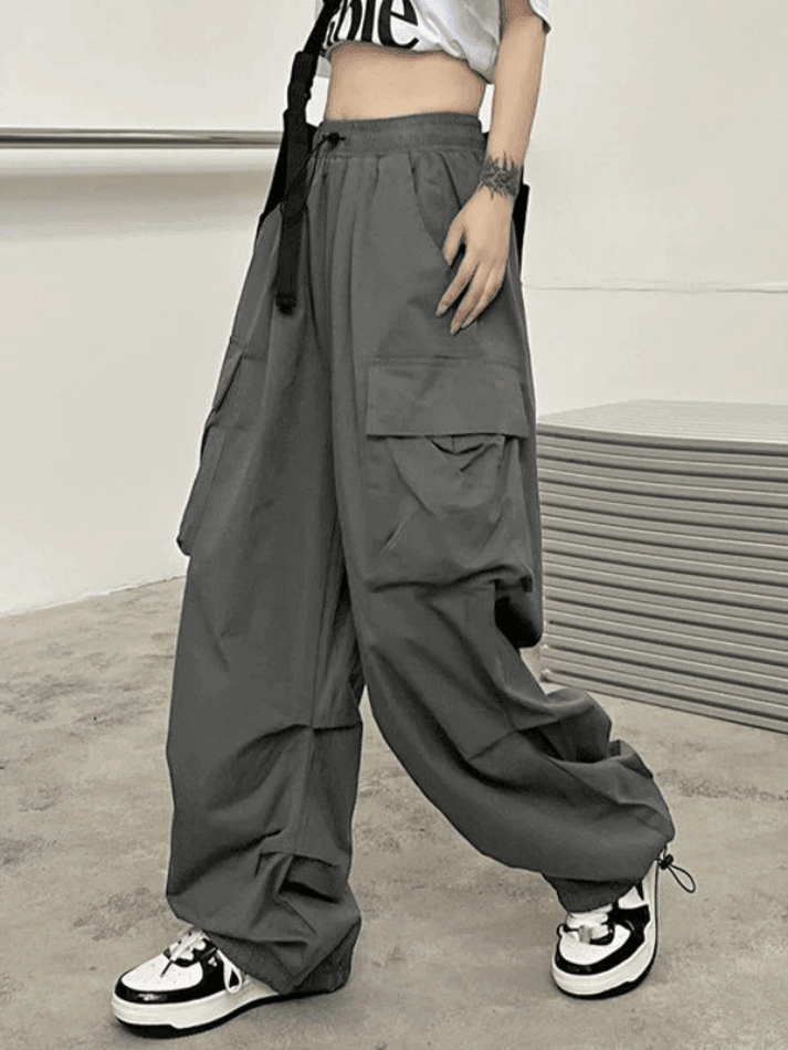 2024 Ruched Pocket Baggy Cargo Pants Gray S in Pants Online Store ...