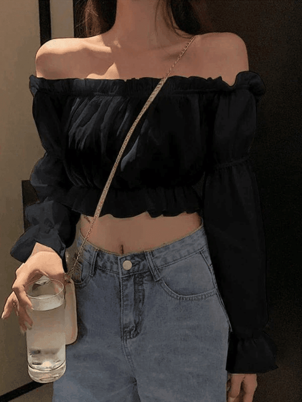 Ruffle Off Shoulder Long Sleeve Blouse - AnotherChill