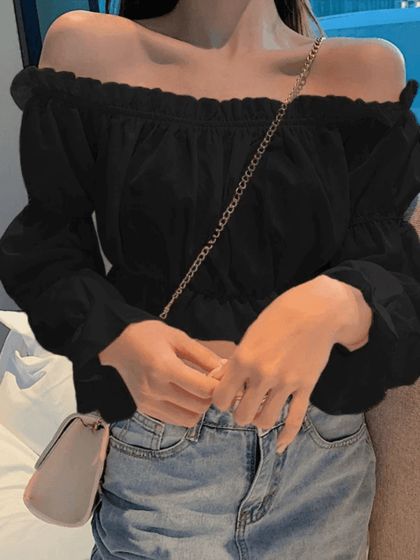 Ruffle Off Shoulder Long Sleeve Blouse - AnotherChill