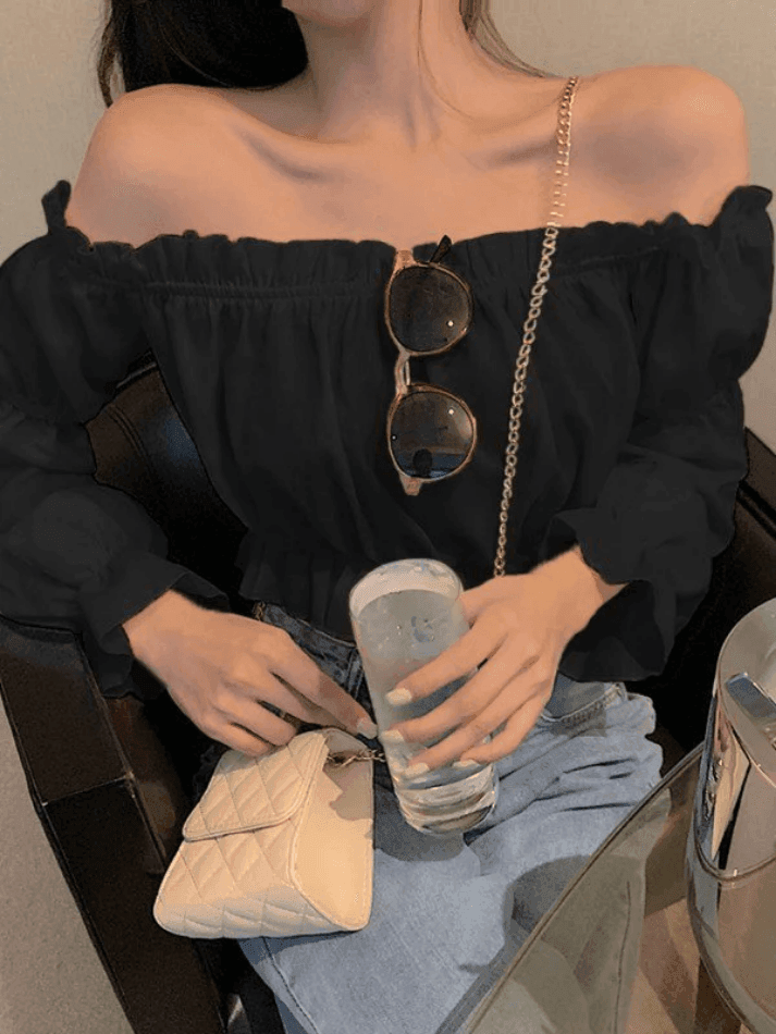Ruffle Off Shoulder Long Sleeve Blouse - AnotherChill