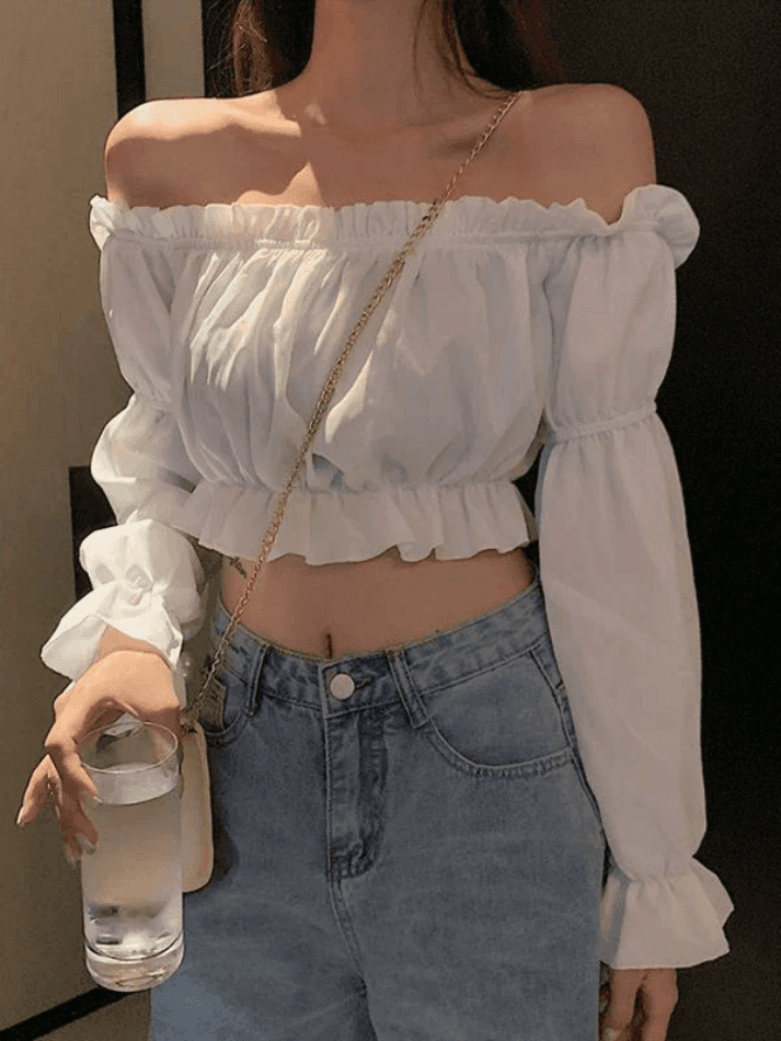 Ruffle Off Shoulder Long Sleeve Blouse - AnotherChill