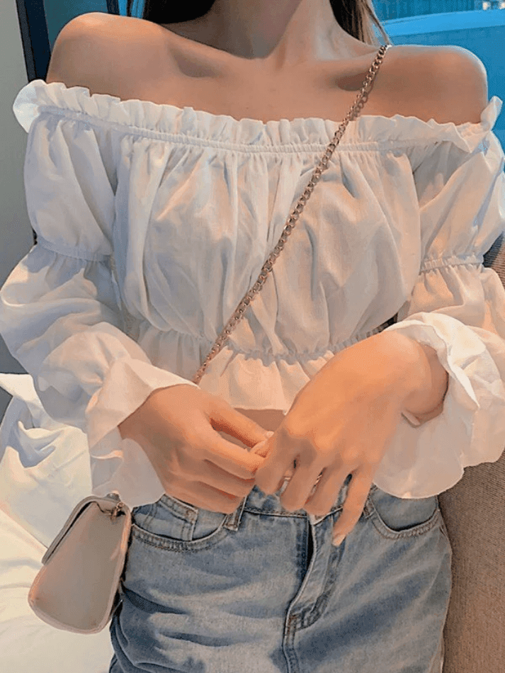 Ruffle Off Shoulder Long Sleeve Blouse - AnotherChill