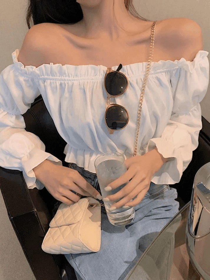 Ruffle Off Shoulder Long Sleeve Blouse - AnotherChill