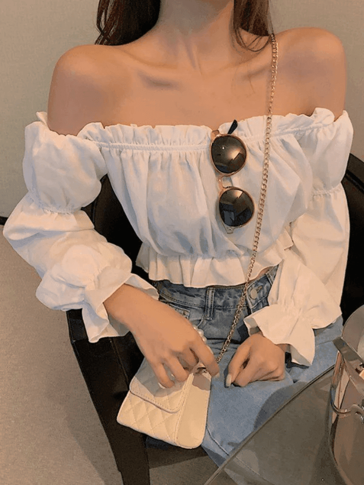Ruffle Off Shoulder Long Sleeve Blouse - AnotherChill
