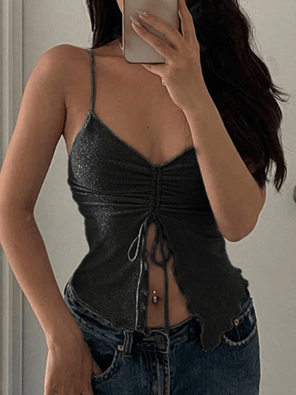 Ruffled Drawstring Slit Tank Top - AnotherChill