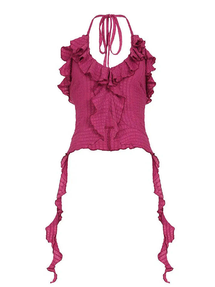 Ruffled Tie Solid Halter Crop Top – AnotherChill