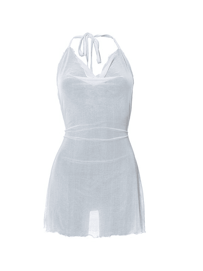 2024 See Through Halter Mesh Mini Dress White S in Dresses Online Store ...