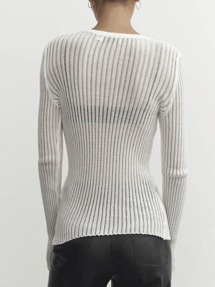 See Through Long Sleeve Ribbed Knit Top - AnotherChill