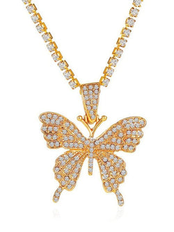 Shiny Rhinestone Butterfly Pendant Necklace - AnotherChill