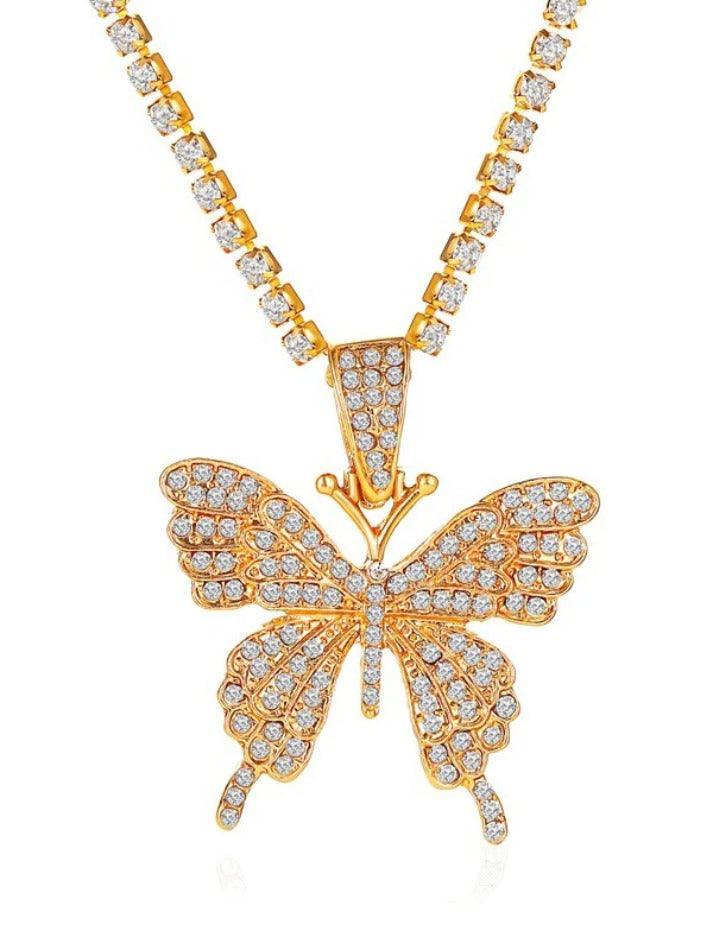 Shiny Rhinestone Butterfly Pendant Necklace - AnotherChill