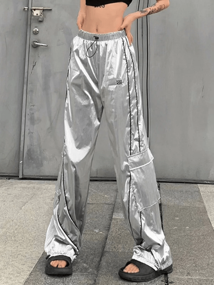 Shiny Stripe Wide Leg Pants - AnotherChill