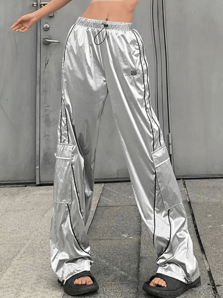 Shiny Stripe Wide Leg Pants - AnotherChill